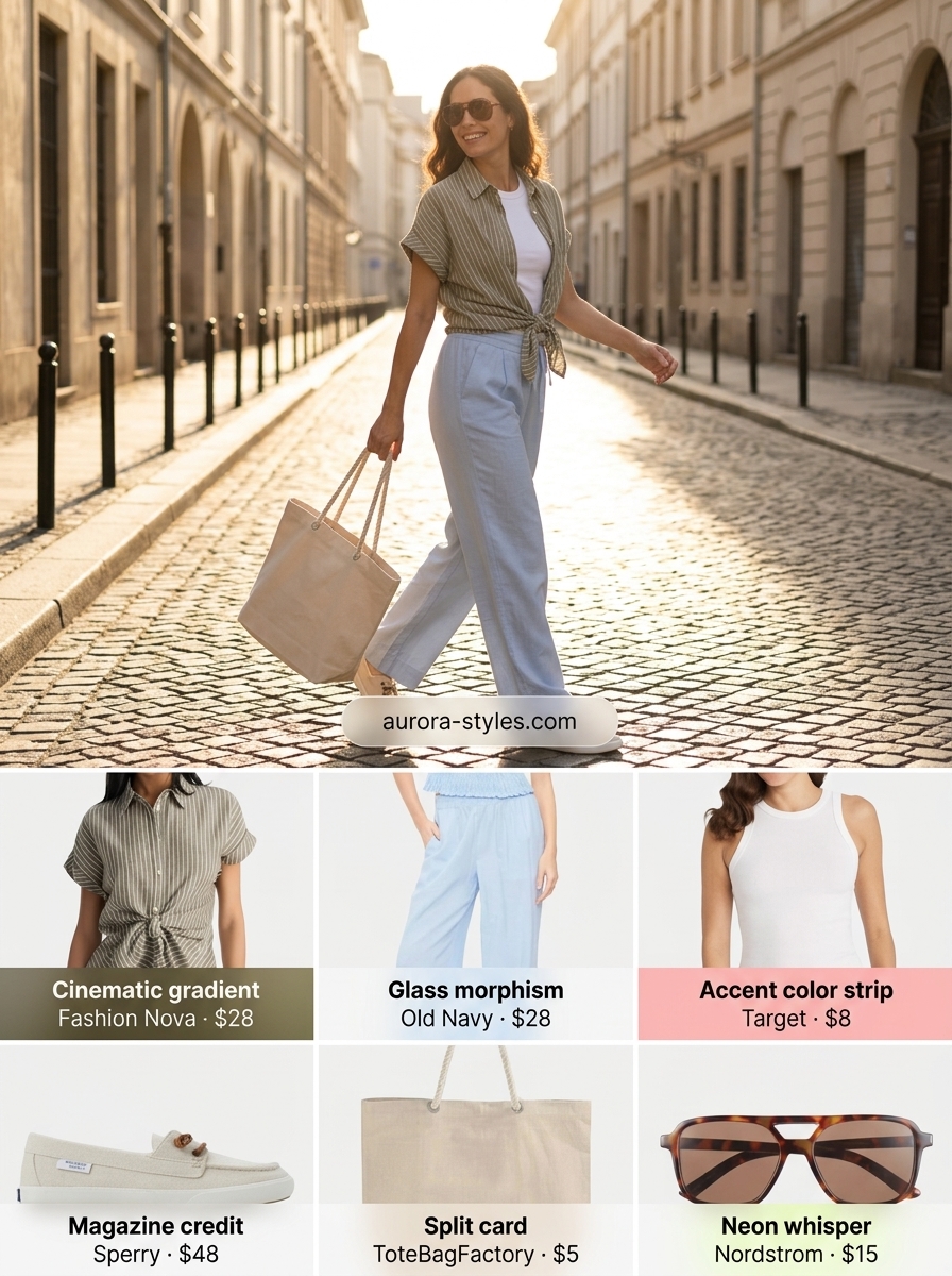 Comfy Summer Road Trip Outfits for Women 2026: Coastal Cruiser Style Comfy summer road trip outfits for women 2026: Sky blue linen pants, white tank, canvas sneakers for coastal drives.