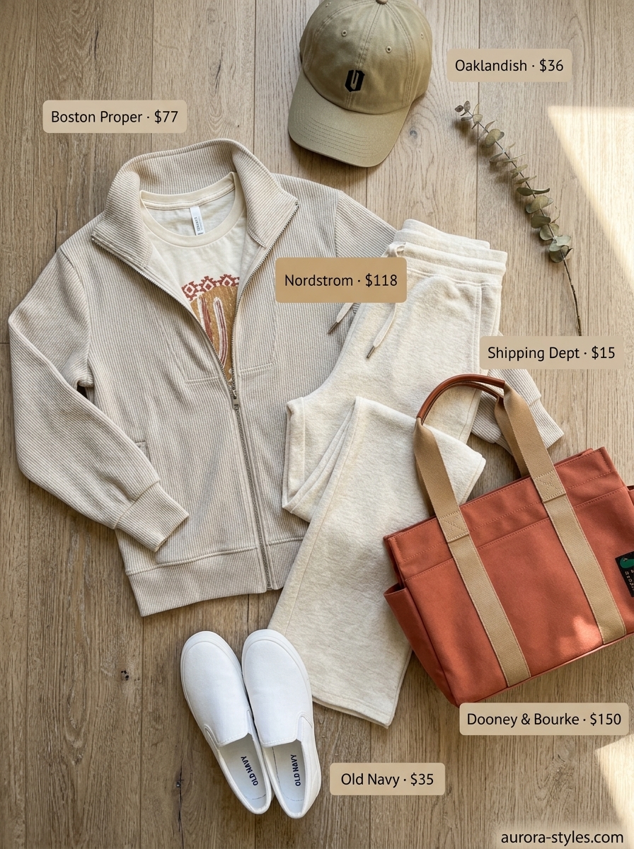Comfy Summer Road Trip Outfits for Women 2026: Relaxed Travel Style Comfy summer road trip outfits for women 2026: Oatmeal wide-leg pants, graphic tee, canvas tote for relaxed travel.