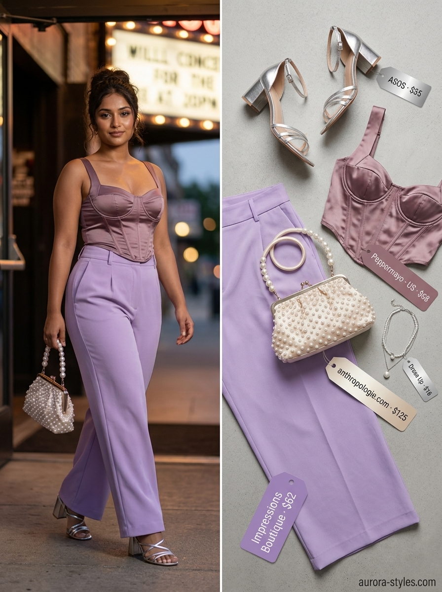 Lavender wide-leg trousers for concert outfits for women summer 2026. Chic for pop concerts.