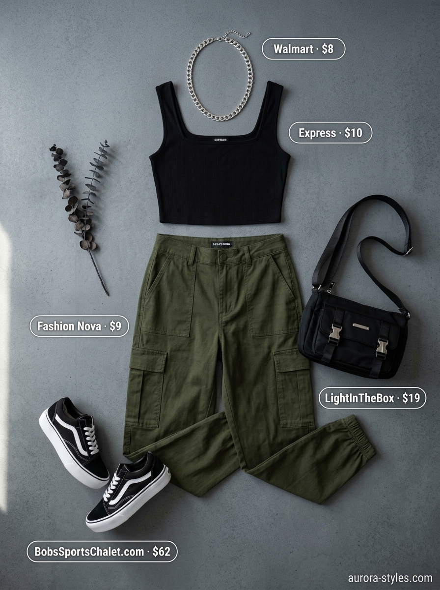 Olive green cargo pants for concert outfits for women summer 2026. Cool and urban.