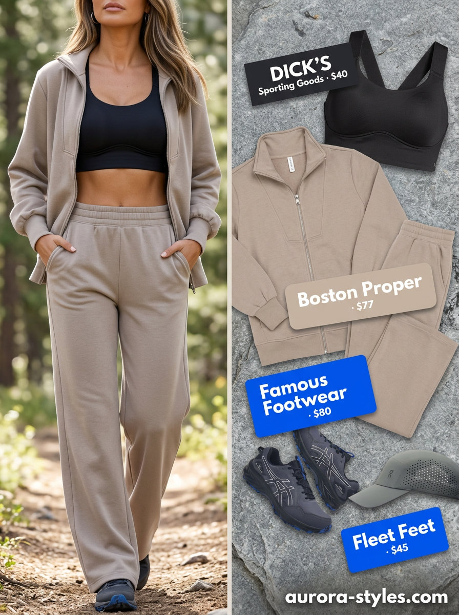 Hiking outfits for women summer 2026: Black & grey performance set for challenging hikes & trail running.