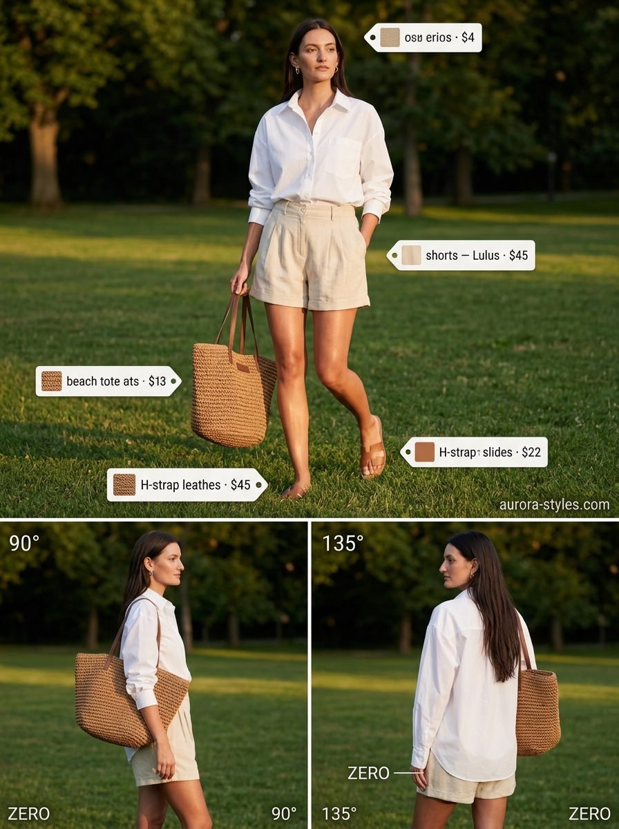 White linen shorts with oversized button-down shirt and leather slides for nyc street style summer outfits 2026.