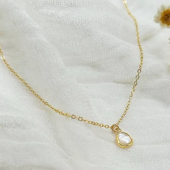 accessory 14K Gold Filled Oval Mother of Pearl Dainty Necklace Etsy - KARATOZER $40