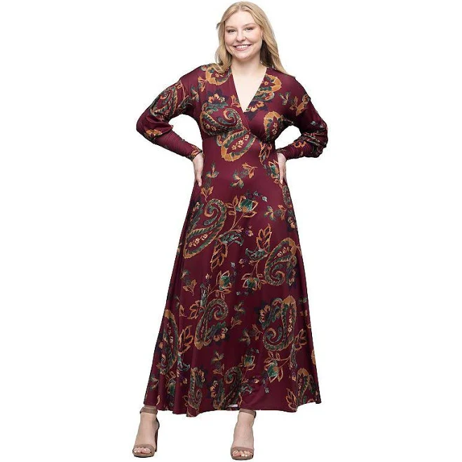 dress 24seven Comfort Apparel Women's Paisley Bishop Sleeve A-Line Maxi Dress Kohl's $64.79