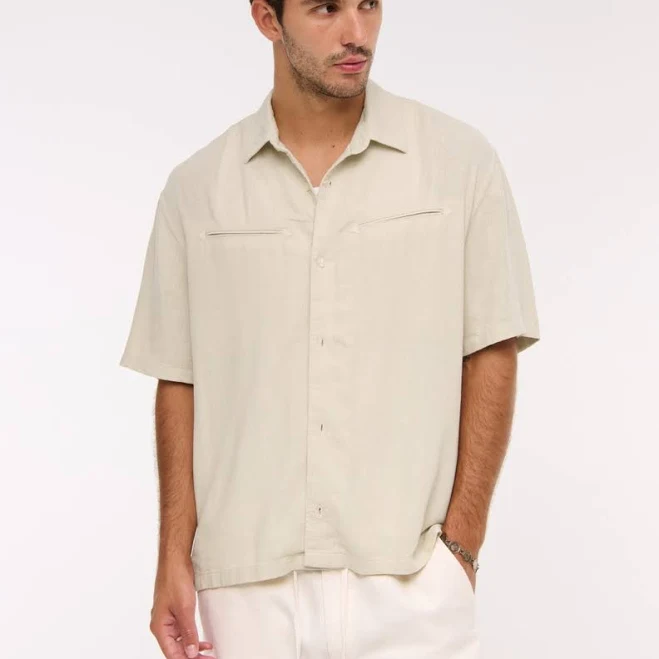 top Abercrombie & Fitch Men's Linen-Blend Short-Sleeve Button-Up Shirt Abercrombie & Fitch $32.97