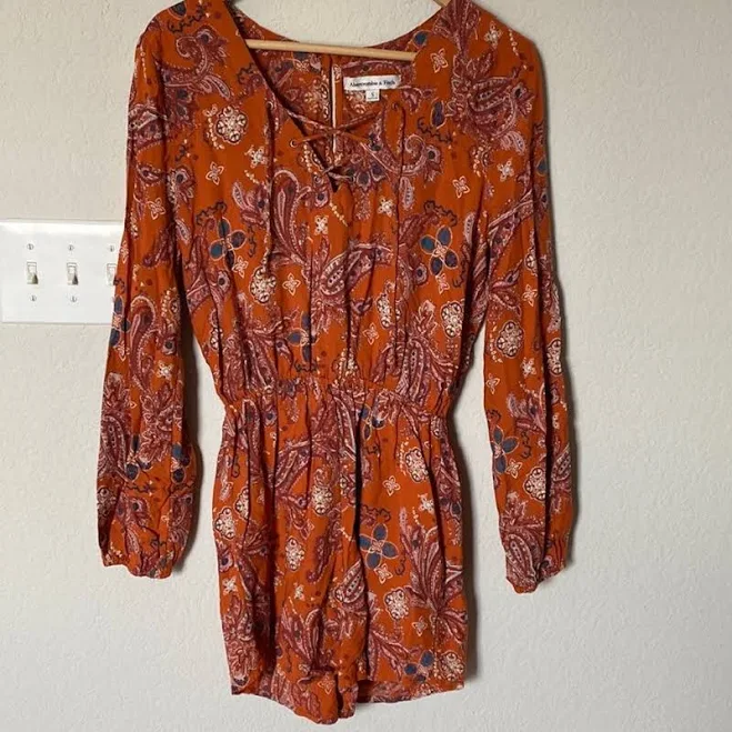 romper Abercrombie & Fitch NWT Paisley Romper - Women | Color: Orange | Size: S Mercari $24