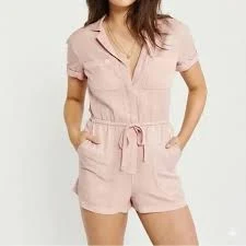 outfits Abercrombie Fitch Pink Lyocell Utility Romper Drawstring Waist Short Sleeve S eBay $14