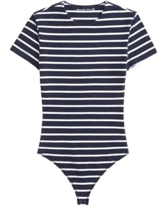 bodysuit Abercrombie & Fitch Short-sleeve Crew Bodysuit Navy Blue White Stripes eBay $17.49