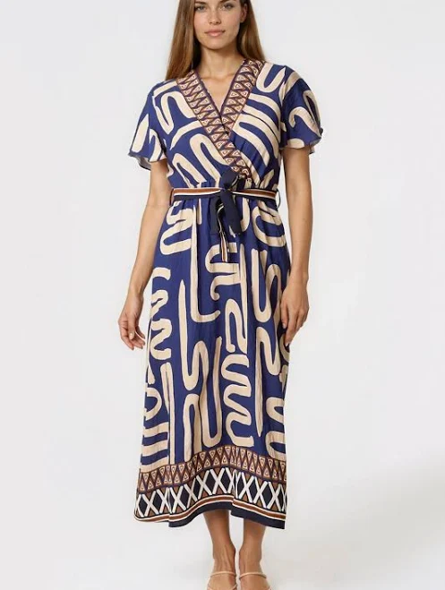 dress Abstract Print Wrap Midi Dress Aftershock London $82