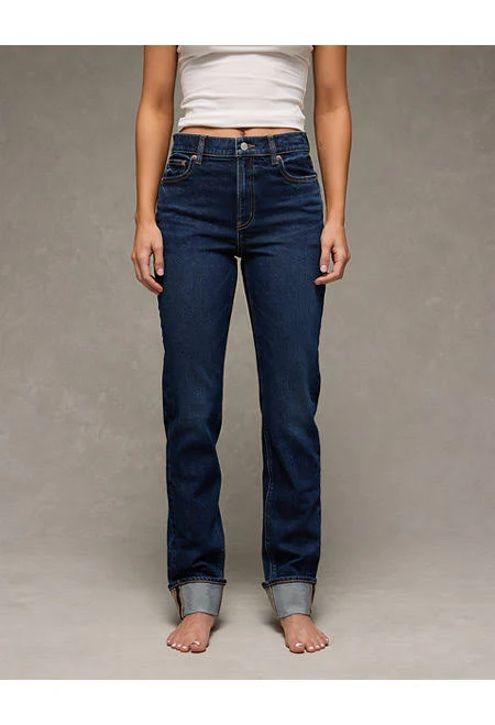 bottom AE Stretch Super High-Waisted Straight Jean Women's American Eagle Outfitters $17.49