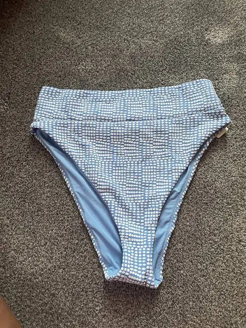 polka dots outfits Aerie Sky Blue W/ White Polka Dots Textured High Cut Cheeky Swim Size eBay $7