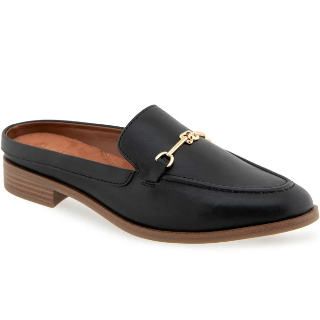 shoes Aerosoles Women's Erik Pointed Toe Flat Mules - Black Faux Leather - Size 7W Macy's $79