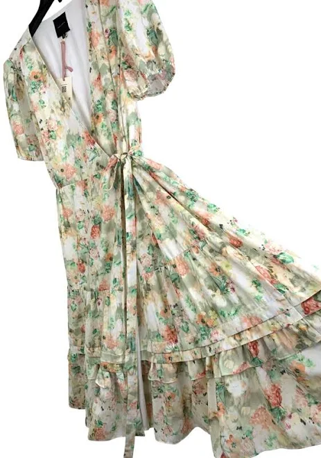 dress Alex Marie Irena Floral Print Surplice V-Neck Short Sleeve Tie Waist Midi Dress eBay - roxxyplays $89.1