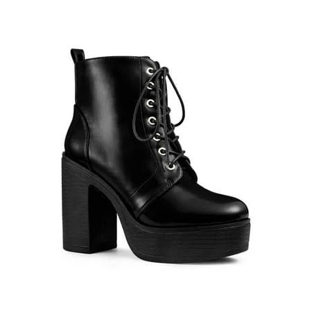 shoes Allegra K Women's Side Zip Platform Chunky Heel Combat Boots Walmart - Tasharina Corp $59.99