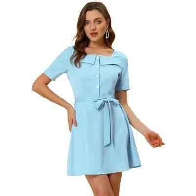 dress Allegra K Women's Square Neck Tie Waist A-Line Button Down Shirt Dress Target $25.99