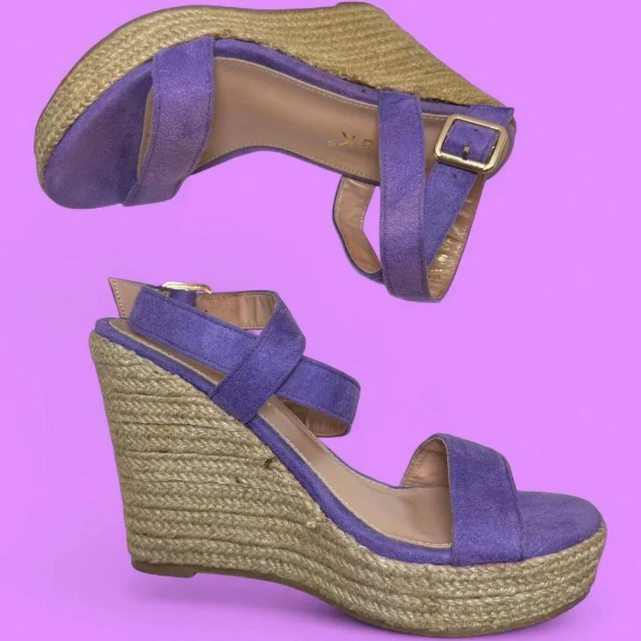 shoes Allegra K Women's | Suede & Rattan Espadrille Wedges | Lilac | Ankle eBay $32