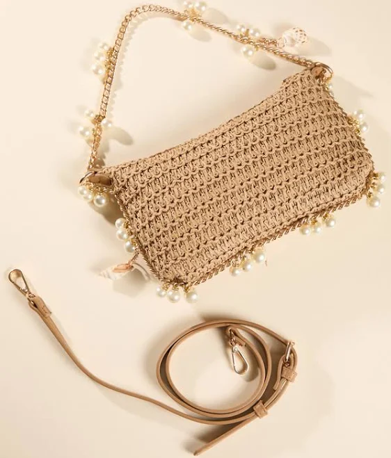 bag Altar'd State Pearl Chain Raffia Shoulder Bag Altar'd State $58