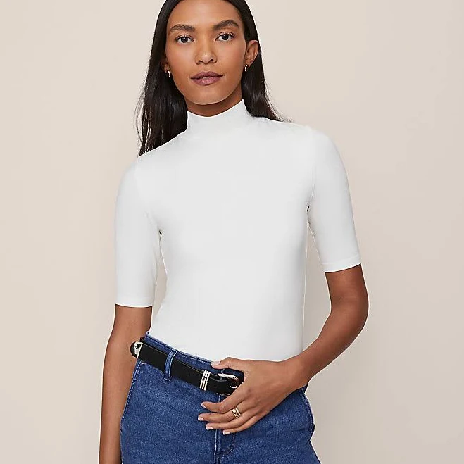 top Ann Taylor Women's Mock Neck Elbow Sleeve Top Ann Taylor $19.99