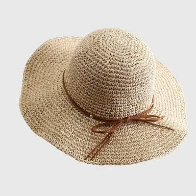 accessory Anna-Kaci Women's Wide Brim Straw Sun Hat with Leather Tie Target $15.99