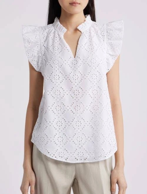 top Anne Klein Women's Embroidered Cotton Eyelet Top Nordstrom $89