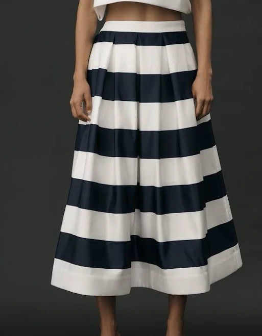bottoms Anthropologie Maeve Full Striped Midi Skirt Navywhite Stripe Coastal eBay $149.99