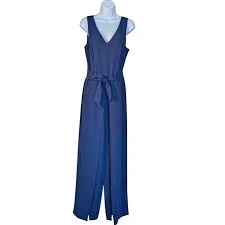 jumpsuit ANTONIO MELANI Navy V-Neck Wide-Leg Jumpsuit with Tie Belt 8 Classic Business eBay $39