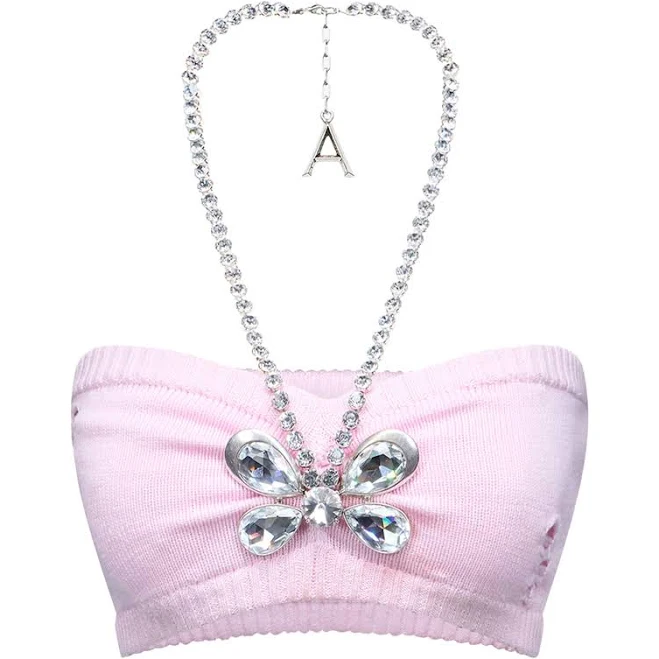 top AREA - Crystal Butterfly knitted bandeau - women - Organic Cotton/Cashmere - S - Pink farfetch.com $992