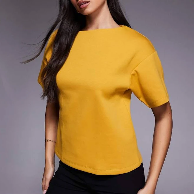 top ASOS DESIGN boat neck half sleeve fitted top in ocher-Yellow ASOS $15.99