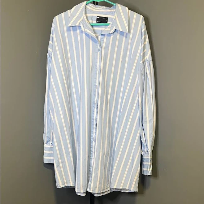 top Asos Tops | Asos Oversized Light Blue And White Striped Button-Down Shirt | Color: Blue/White | Size: M | Pat_Weinz's Closet Poshmark $26