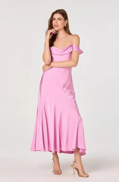 dress Astr The Label Araxie Off-Shoulder Satin Midi Dress ASTR the Label $178
