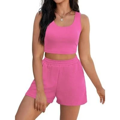 matching set ATHLECHIC Women's Ribbed Knit Crop Tank Tops Short Sets with Pockets Travel Outfits 2 Pcs Target $28.99