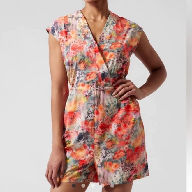 romper Athleta Xl Coral Green White Floral Romper Shorts eBay - eclectic_apparel $38.95