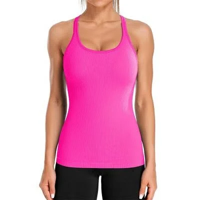 top Attraco Women's Ribbed Racerback Tank Tops with Built-in Bra Target $30.84