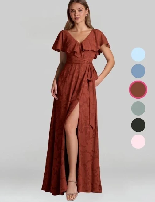 dress Azazie A-Line V-Neck Floor-Length Floral Bridesmaid Dresses Azazie.com $109