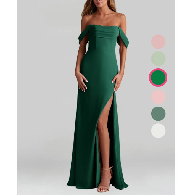 dress Azazie Off-The-Shoulder A-Line Chiffon Bridesmaid Dresses Azazie.com $109