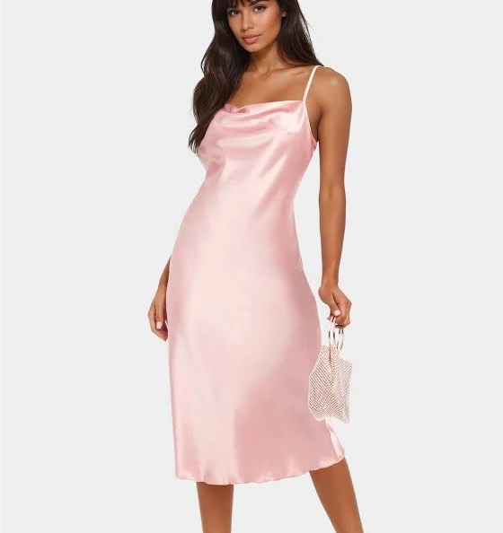 dress Bebe Women's Dresses Bebe Cowl Neck Midi Satin Slip Dress bebe $69