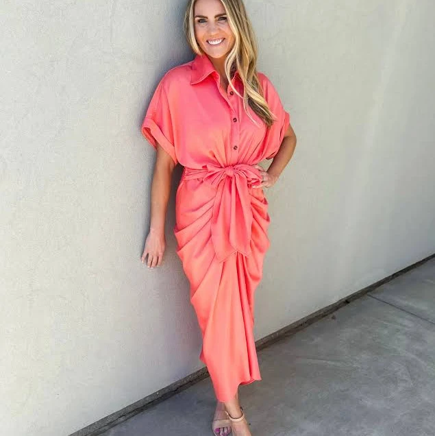 shirt dress Beloved Gathered Button Down Midi Dress Nova Lee Boutique $48