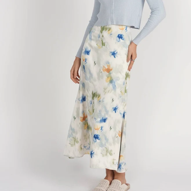 skirt Bias Cut Abstract Floral Satin Midi Skirt Adina Las Vegas $98