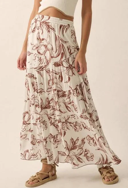bottom Blooming Breeze Asymmetrical Tiered Maxi Skirt ShopPromesa $86
