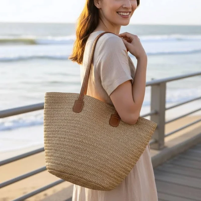 bag Bohemian-Style Raffia Woven Straw Tote Bag with Leather Handles Etsy - Seller $52.19