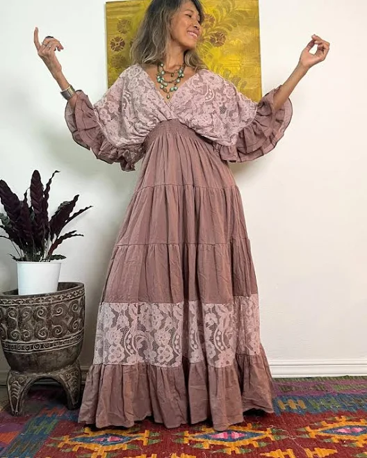 dress Boho Lace Trim Cotton Maxi Dress Etsy - SpellMaya $175