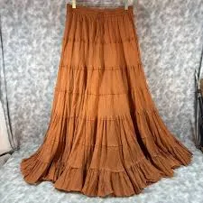 skirt Boho Tiered Maxi Skirt Rust Orange Gauze Drawstring Elastic Waist 28x39 Festival eBay $34.99