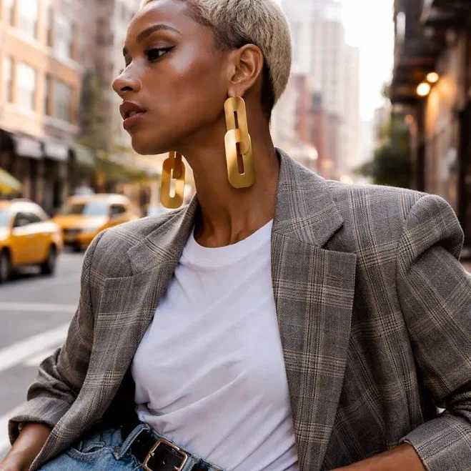 accessory Bold Gold Statement Earrings - Oversized Sculptural Drop Dangle Earrings - Lightweight Contemporary Jewelry for Everyday Elegance Etsy - LakaLuka $87.18