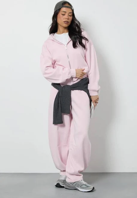 matching set Boohoo Women's Boxy Zip Through Hoodie & Barrel Leg Jogger Tracksuit boohoo USA $50.4