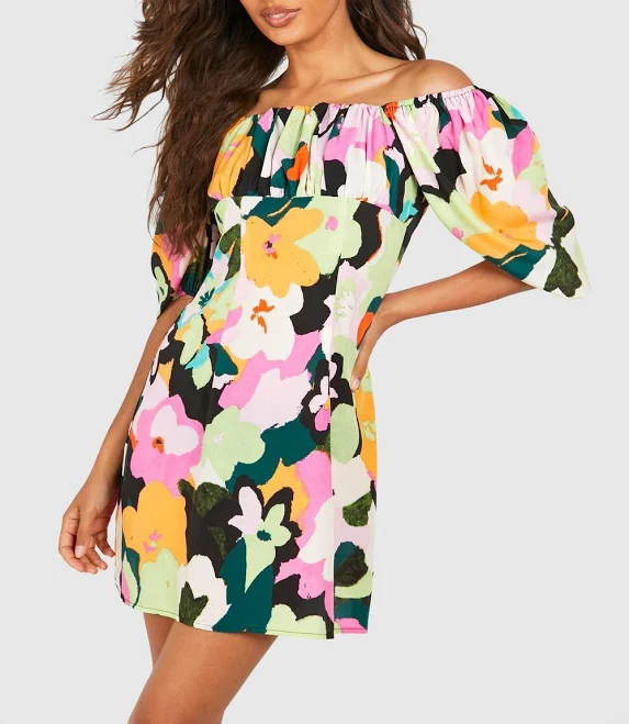dress Boohoo Women's Floral Puff Sleeve Smock Dress Nasty Gal - US $22.4