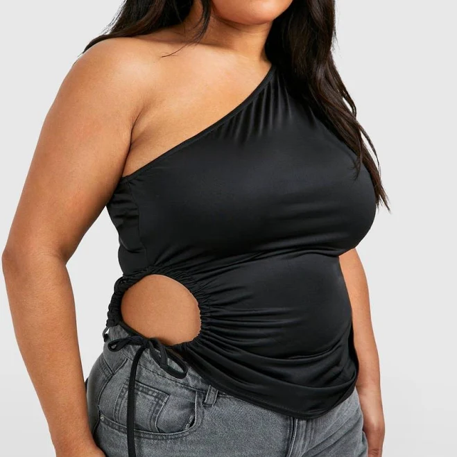 one shoulder top Boohoo Women's Plus Size Asymmetric Cut Out Ruched Top boohoo USA $22.4