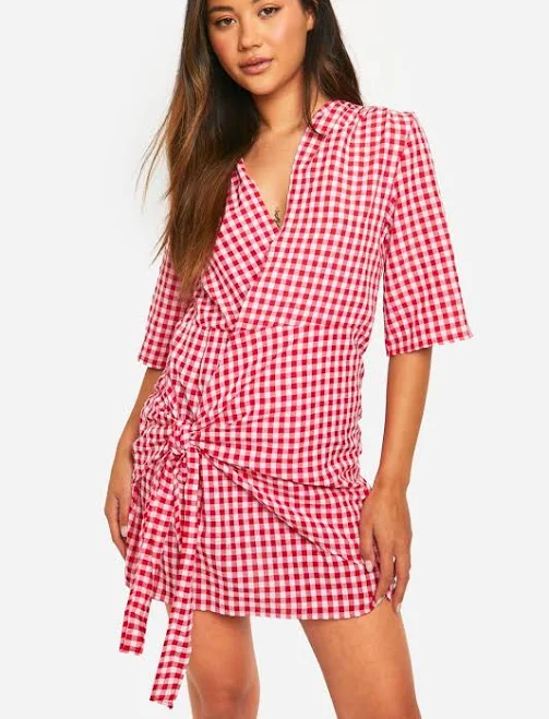 dress Boohoo Women's Textured Gingham Wrap Dress boohoo USA $28