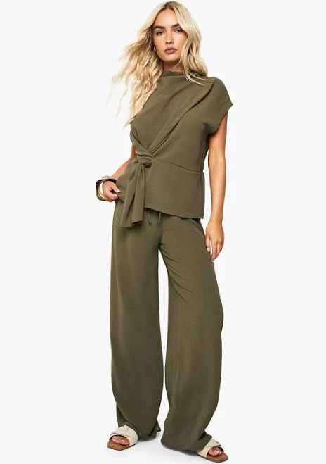 two piece set Boohoo Women's Woven Drape Blouse & Trouser Co-Ord boohoo USA $41.6
