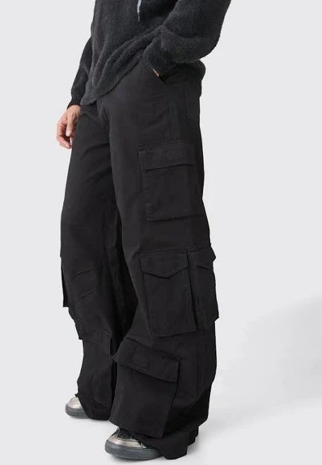 pants boohooMAN Men's Extreme Baggy Rigid Multi Cargo Pocket Trousers boohoo USA $17.5