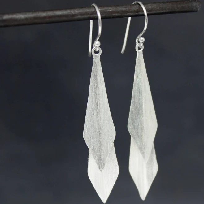 accessory Brushed Sterling Silver Long Geometric Modern Drop Earrings Etsy - BeyondBiasa $81.71